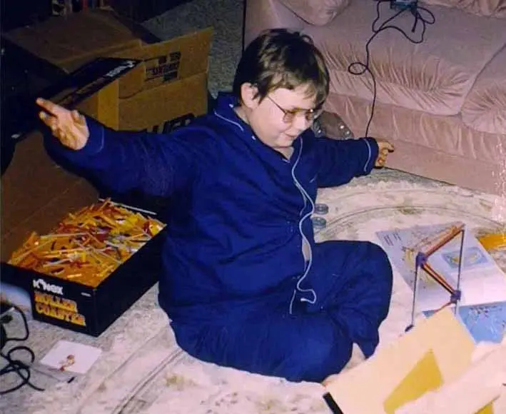 Christmas morning, building a K'Nex roller coaster!